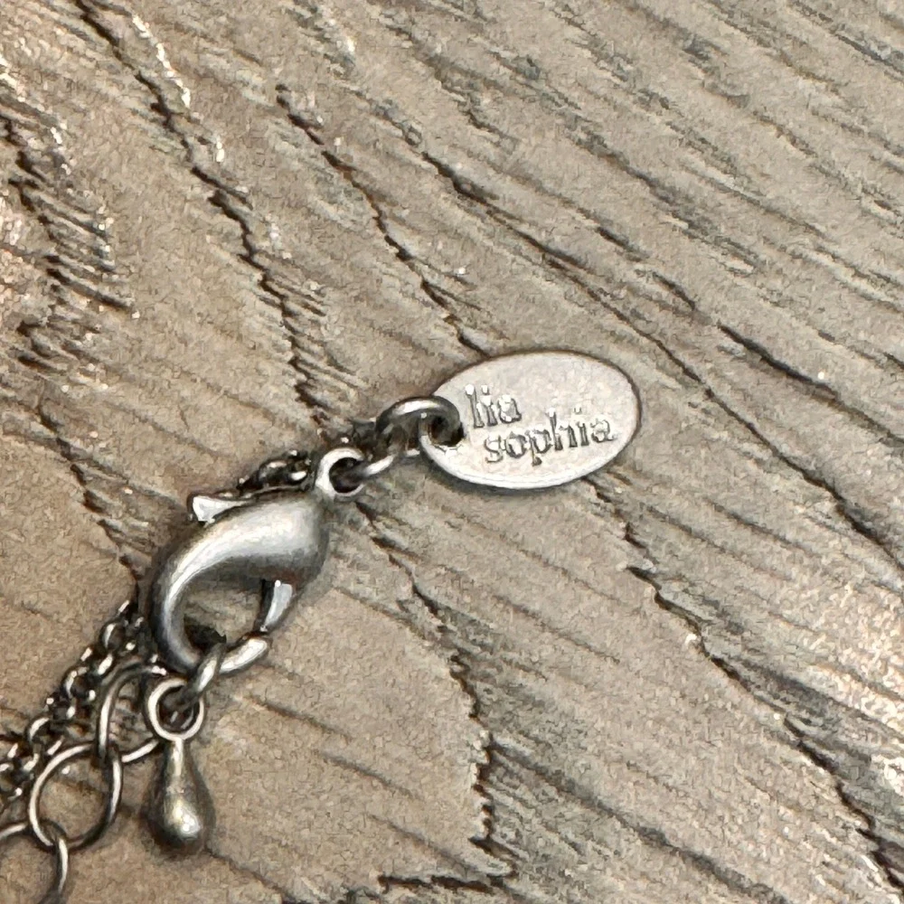 Lia Sophia Necklace Initial S‎ Charm Pendant Rhinestone Chain Silver Tone Women
